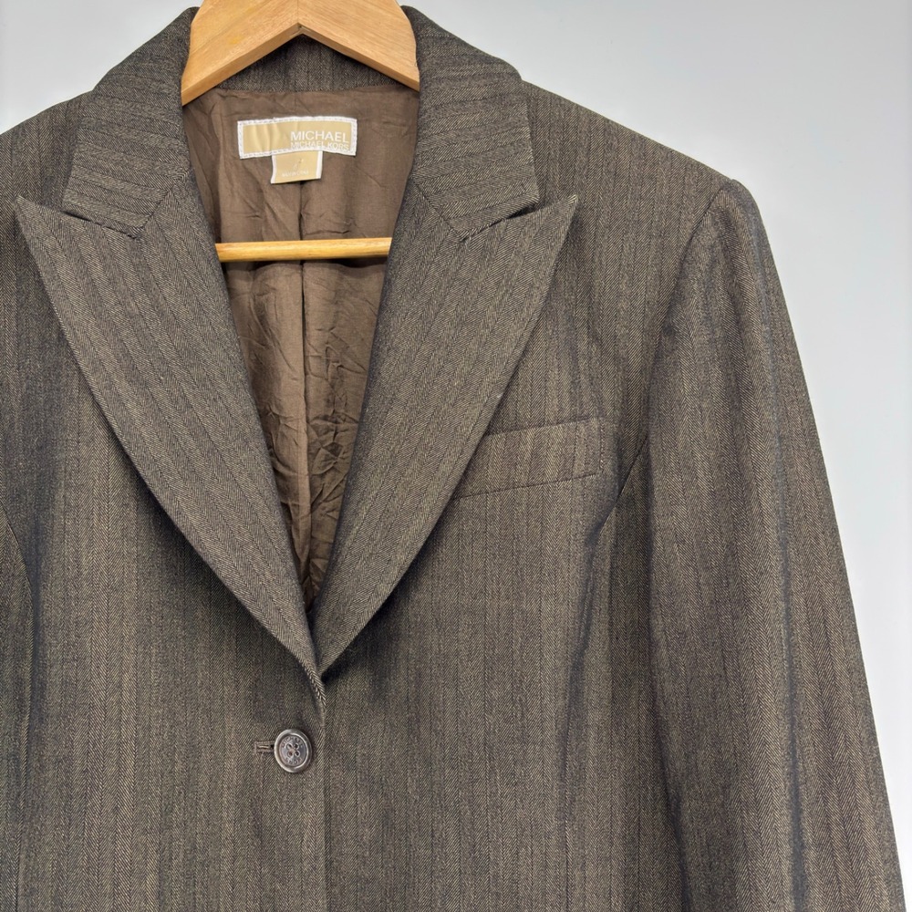 MICHAEL KORS Women Cropped Blazer Size 8 Brown 2-Button Professional Jacket - Picture 3 of 10